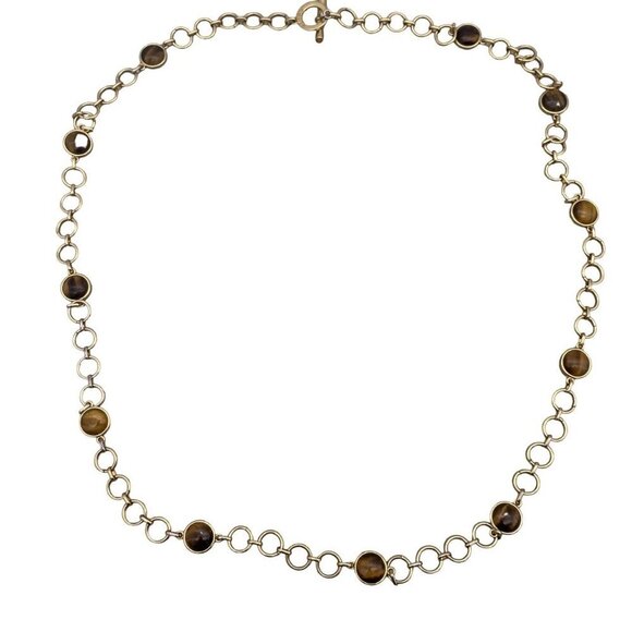 Chaps Amber Tiger Tone Beads Necklace Gold Tone Toggle Closure 36 Inch - Picture 1 of 5